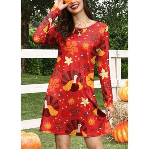 Thanksgiving Women’s Funny Turkey Dress  With Pockets - Picture 3 of 7